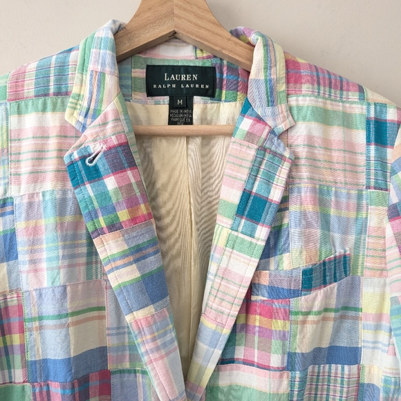 Vintage Ralph Lauren Madras Plaid Pastel Patchwork Blazer - Picture 2 of 13